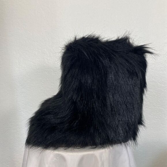 NEW Chunky Fuzzy Teddy Black Faux Fur Boots EU 41 US 10 - 10.5 - Picture 2 of 7